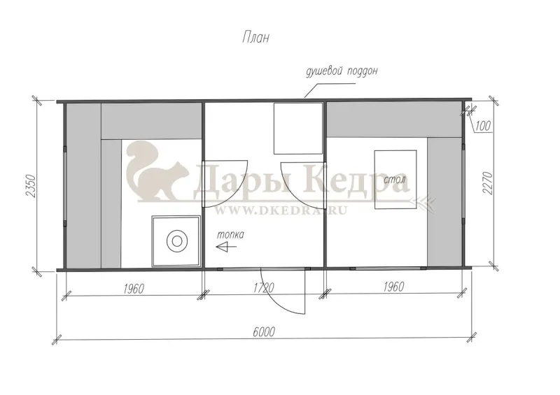 Баня «Парус» из кедра 6х2,2 метра (вариант 1)